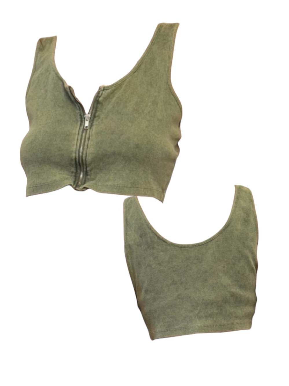ASOS Washed Olive Zip-Front Cropped Tank